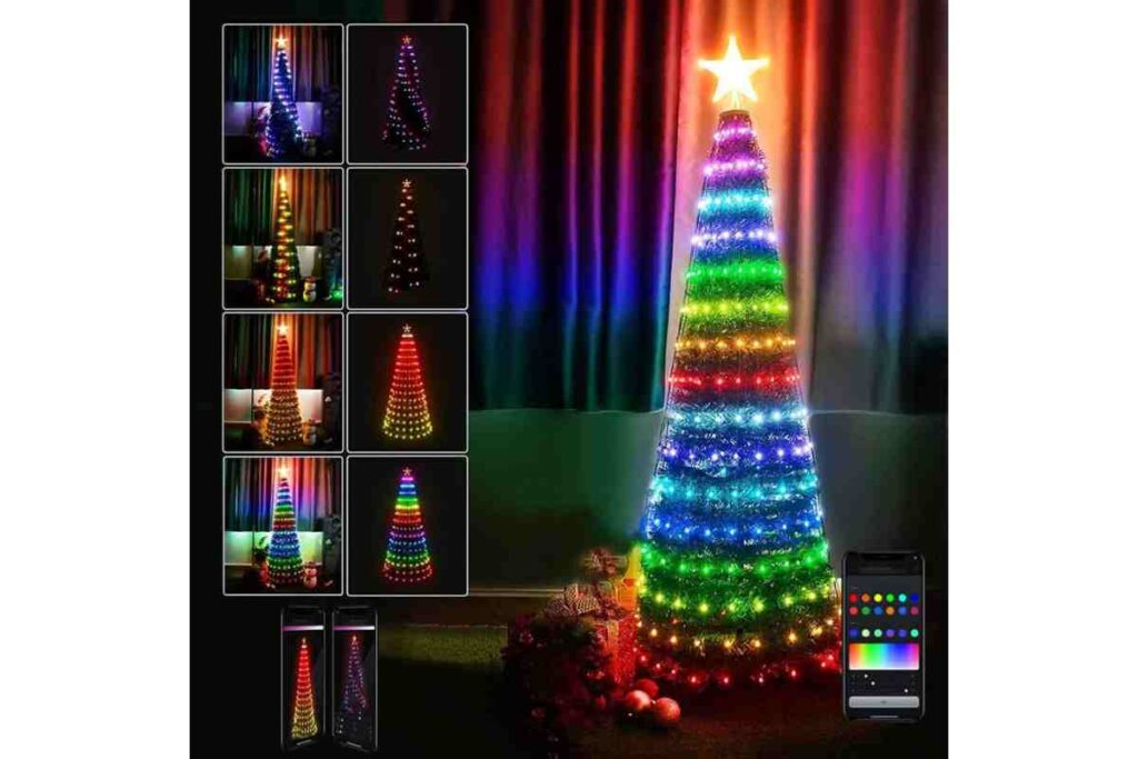 Albero Di Natale Innevato Effetto Reale 135cm Con Luci LED Incorporate: Decorazione Natalizia Per Interno, Base Metallica E Rami Fitti