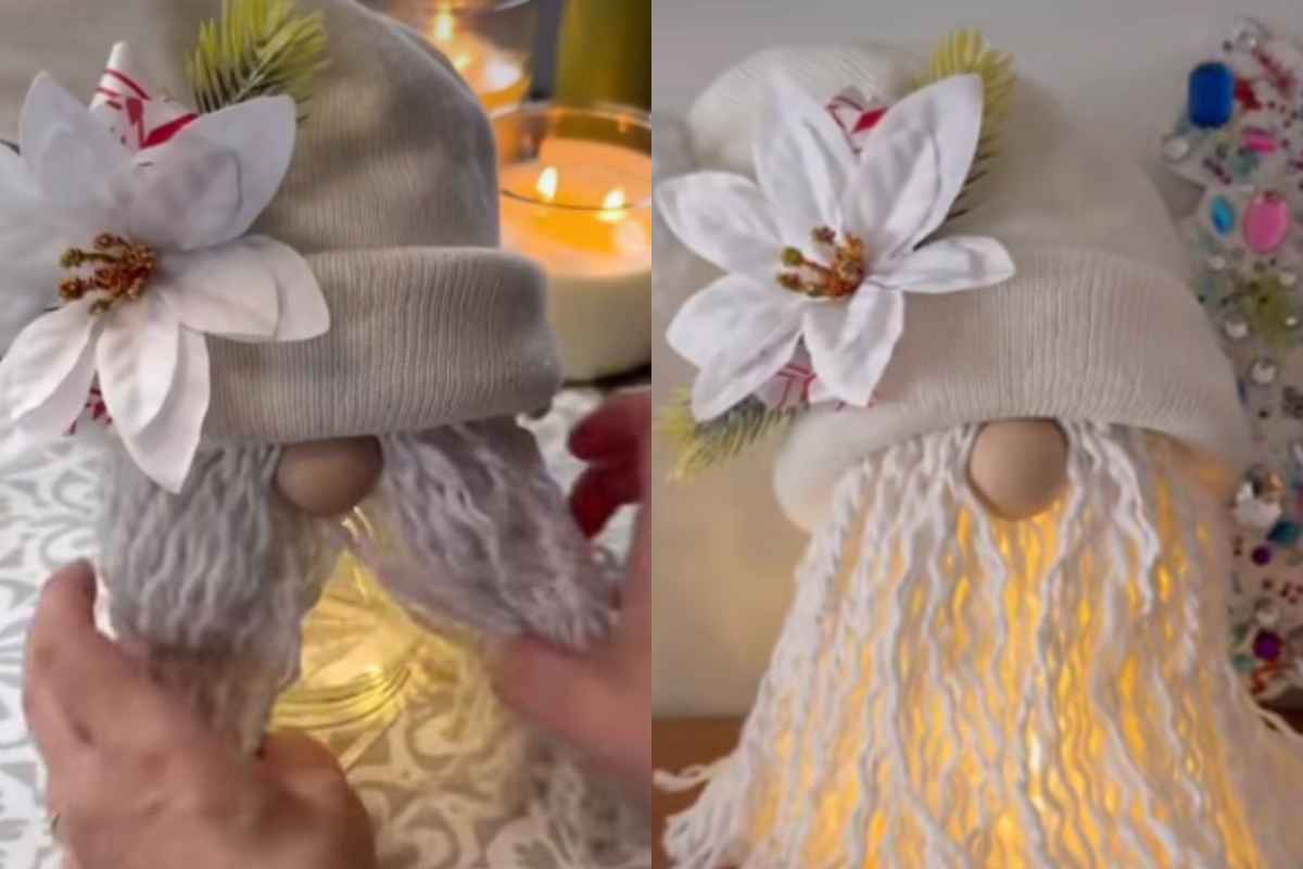 Due foto dei passaggi per creare gnomo natalizio spendendo poco