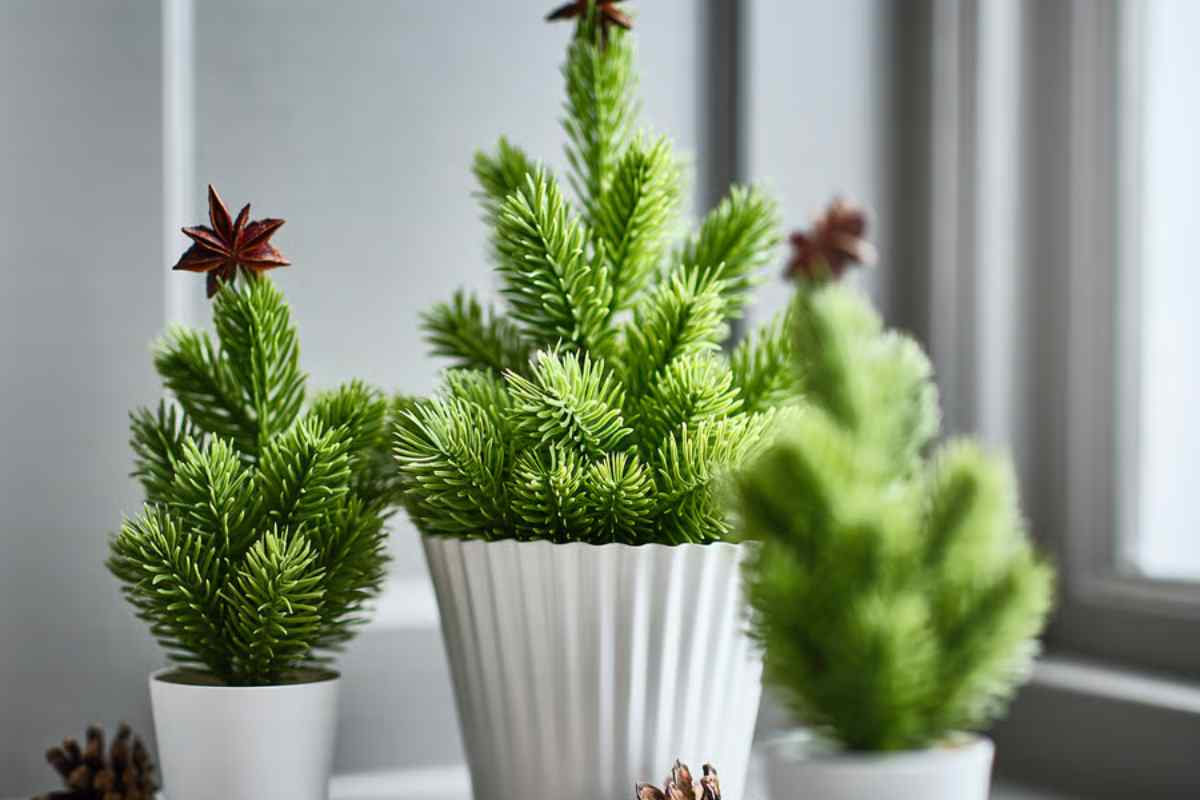 3 vasi con dentro il mini albero di Natale Ikea