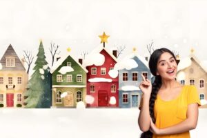 villaggio natale e donna con idea
