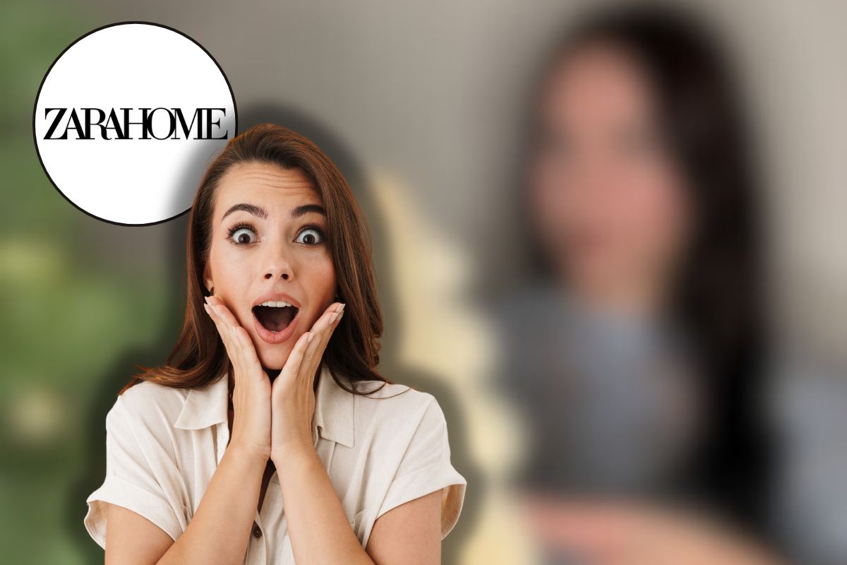 albero natale di carta sullo sfondo, logo zarahome e donna sorpresa