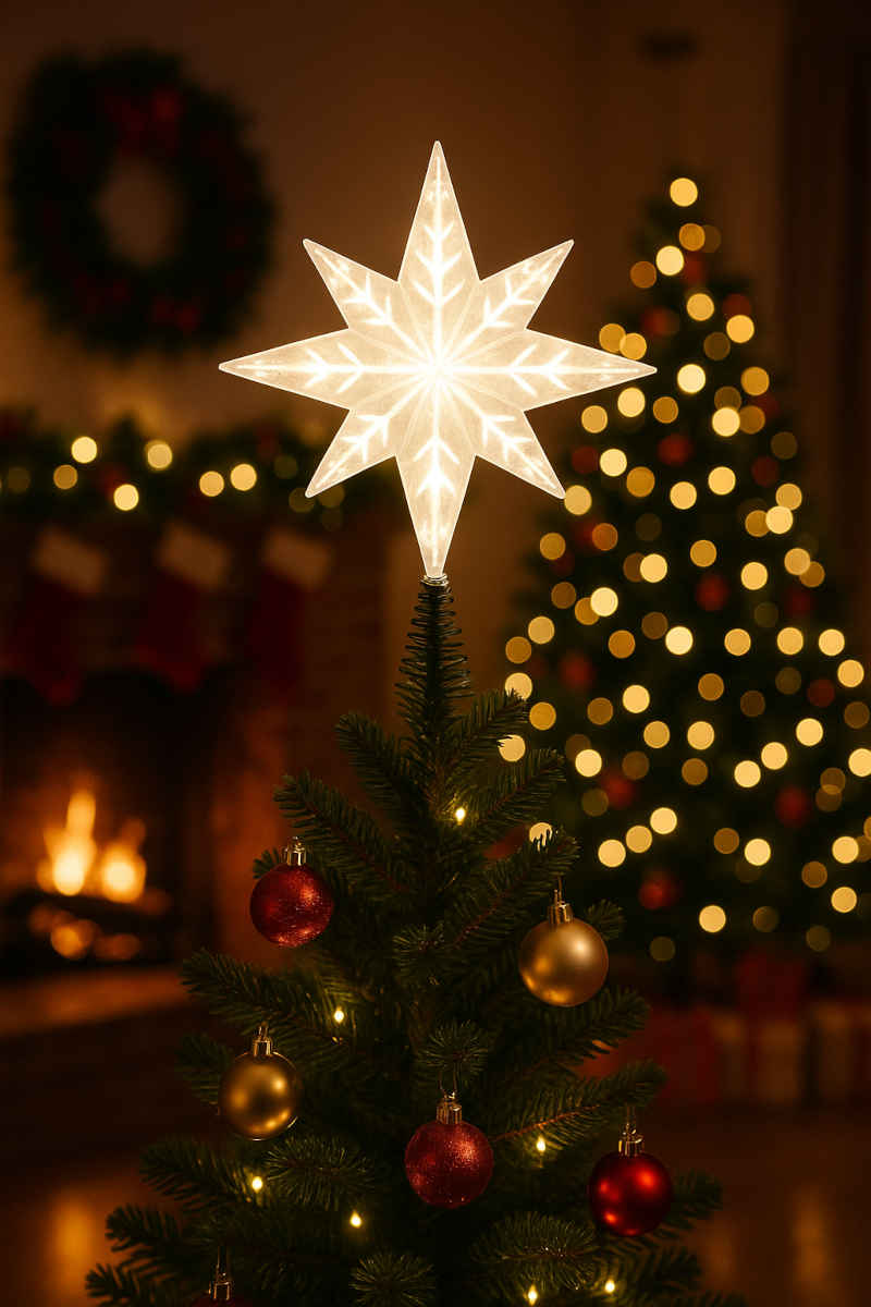 Stella luminosa usata come puntale per l'albero di Natale