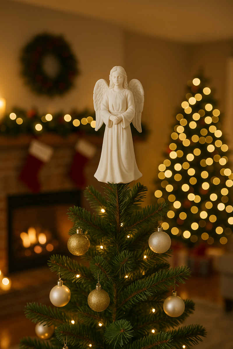 Puntale originale a forma di angelo su albero di Natale