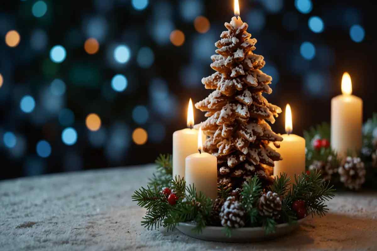 pigna con candele su tavola di natale